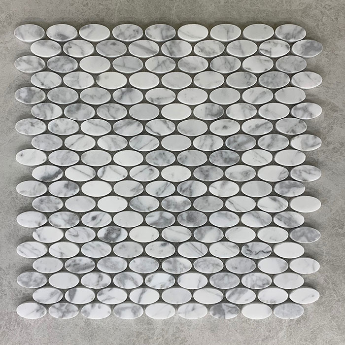 Oval Carrara Marble Honed Mosaic Sheet 7523