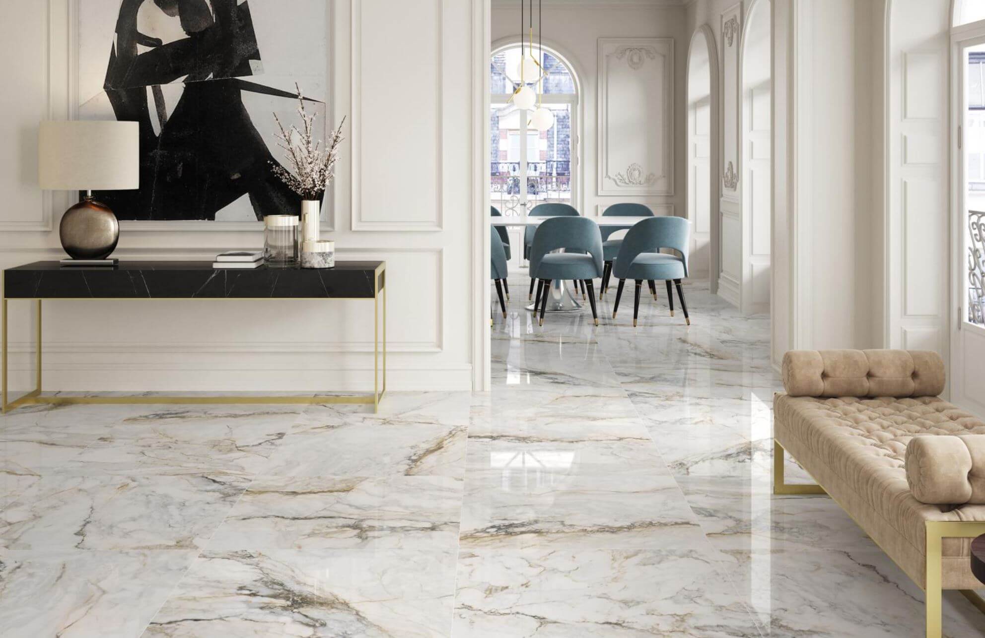 Pisa Gold Marble Look Polished Rectified Spanish Porcelain Tile 3547
