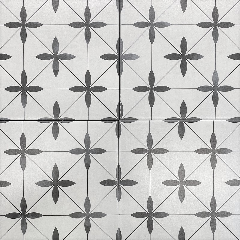Retro White and Charcoal Leaf  Pattern Matt Non-Rectified Glazed Porcelain Wall & Floor Tile 3453